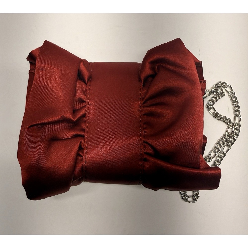 White House Black Market Red Satin Bow Evening Clutch Chain Strap Tassel WHBM - Picture 2 of 9